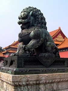 Un lion (femelle) gardien du palais