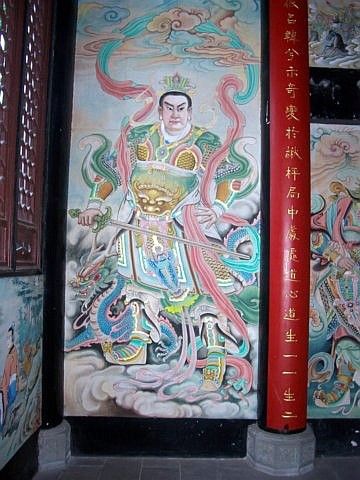 QingYang gong temple - Painting representing a guardian with a dragon
