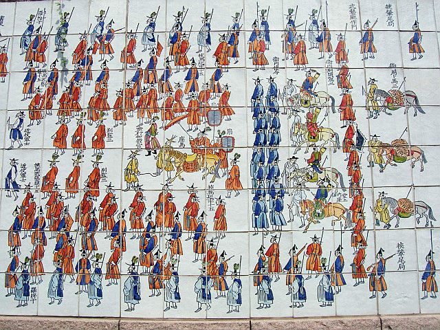 Paintings representing the procession of King Jeonjo along the cheonggyecheon