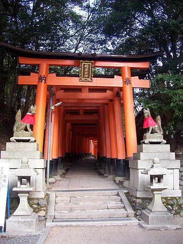Sanctuaire Fushimi Inari - Toriis et statues de renards