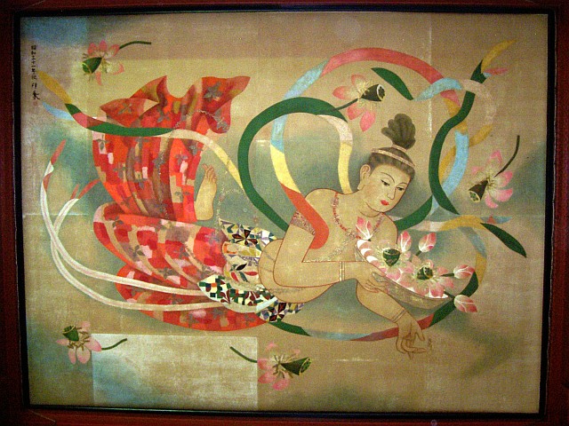 Senso-ji Buddhist temple - Painting of a celestial woman (left to the dragon)