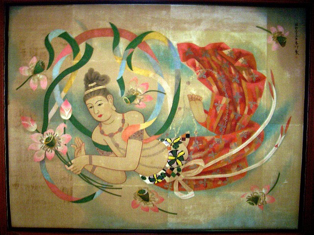 Senso-ji Buddhist temple - Painting of a celestial woman (right to the dragon)