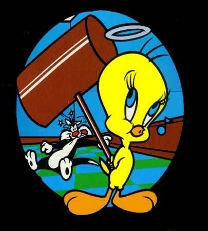 Tweety knocking out Sylvester