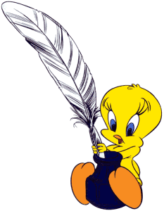 Tweety with a feather and an inkwell