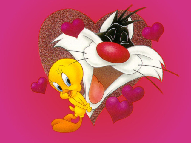 Tweety and Sylvester in a heart