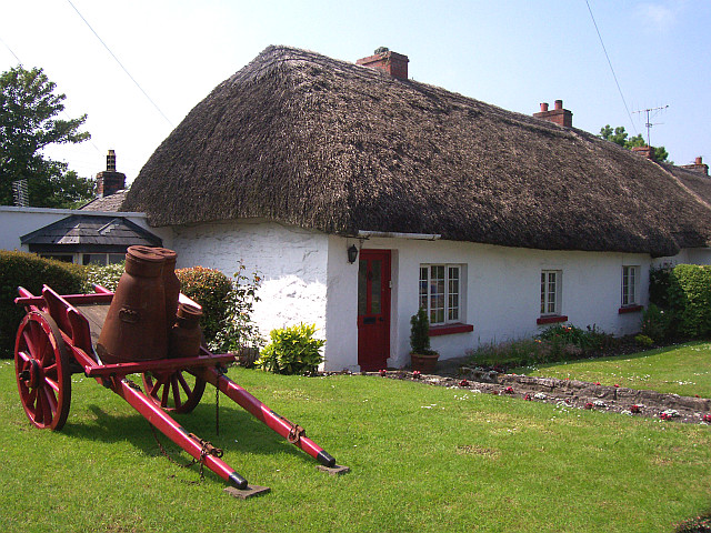 Adare - Thatch roofed house with cart