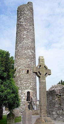 Monasterboice - Round tower and tall cross