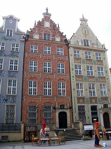 Gdańsk - Trois façades de maisons à pignon de style flamand