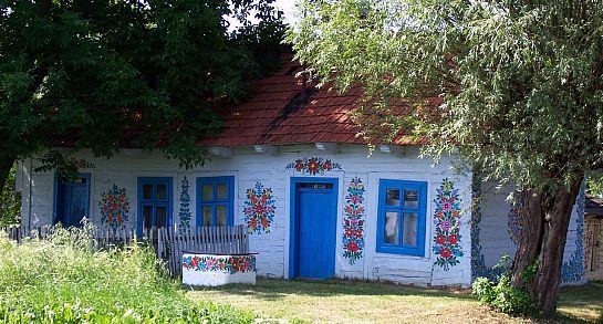 Maison avec motifs de fleurs à Zalipie