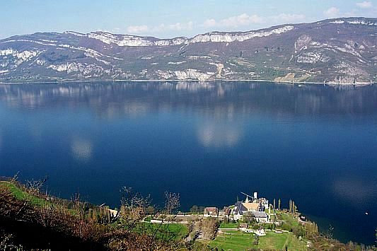 Lake of Bourget with view over the abbey