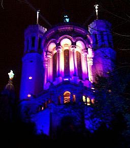 Illuminations in Lyon - Fourviere basilica in sparkling purple (2005)