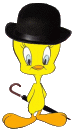 Tweety with umbrella and bowler hat in United Kingdom
